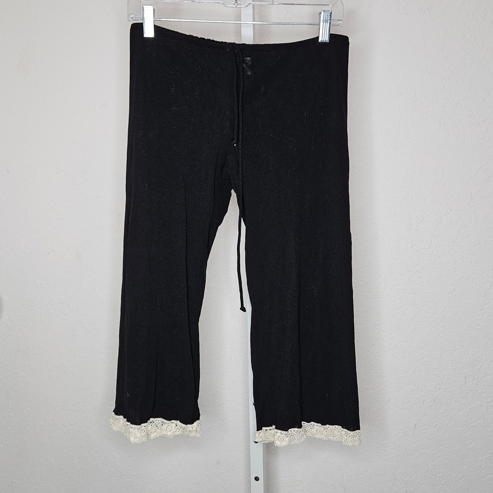 Cosabella Black Lace Trim Pajama Pants Made in Italy Womens Small Cropped Lounge